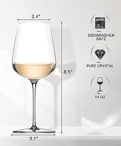 LUNA & MANTHA White Wine Glasses Set of 4, Crystal Wine Glasses with Stem, Hand Blown 14oz, Perfect for Red，White Gift Packaging for Daily Use, Father's Day, Wedding Anniversary or Birthday - My Kitchen Products