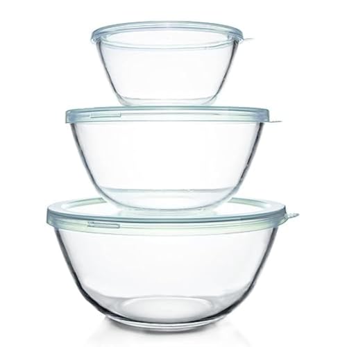 Luvan Glass Mixing Bowls with Lids Set(4.5QT, 2.7QT, 1.1QT)-Large Glass Mixing Bowls, Clear Salad Bowl for Baking, Cooking, Serving, Food Prep, 3PC Nesting Bowls for Kitchen Storage & Dishwasher Safe - My Kitchen Products