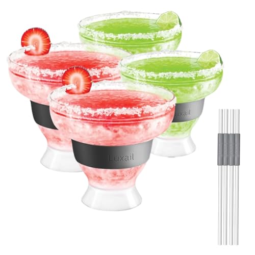 luxail Margarita Glasses, Plastic Margarita glasses Set of 4, Double Wall Insulated, Stemless Freeze Cooling Cups With Gel