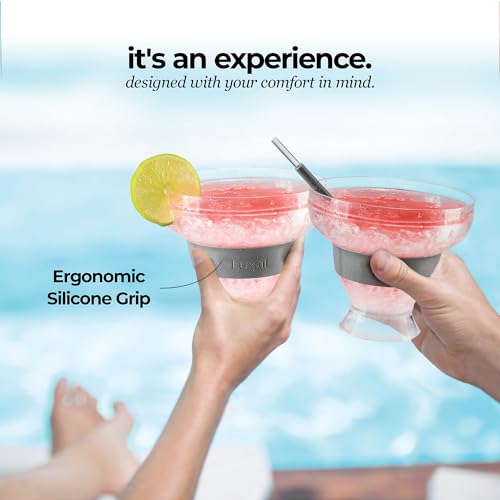 luxail Margarita Glasses, Plastic Margarita glasses Set of 4, Double Wall Insulated, Stemless Freeze Cooling Cups With Gel, Chiller Set of 4 Grey, 12 Oz Capacity, Margarita gifts - My Kitchen Products