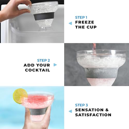 luxail Margarita Glasses, Plastic Margarita glasses Set of 4, Double Wall Insulated, Stemless Freeze Cooling Cups With Gel, Chiller Set of 4 Grey, 12 Oz Capacity, Margarita gifts - My Kitchen Products