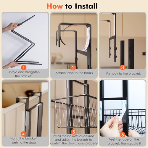 LUXEAR Over the Door Pantry Organizer, 6-Tier Adjustable Over the Door Hanging Spice Rack, No-Assembly Foldable Metal Over the Door Organizer for Kitchen, Home, Laundry Room, Bathroom - My Kitchen Products
