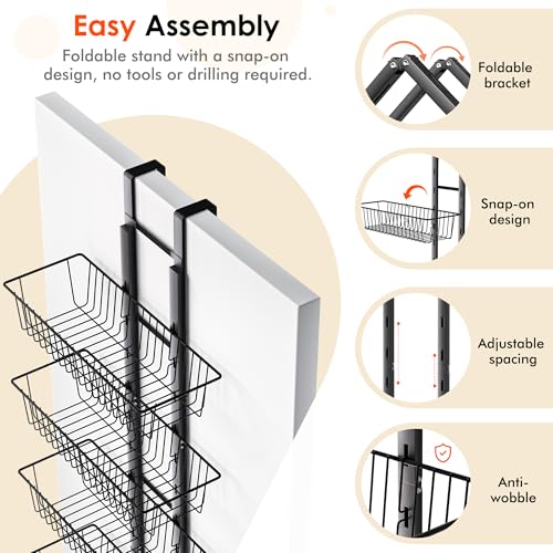 LUXEAR Over the Door Pantry Organizer, 6-Tier Adjustable Over the Door Hanging Spice Rack, No-Assembly Foldable Metal Over the Door Organizer for Kitchen, Home, Laundry Room, Bathroom - My Kitchen Products