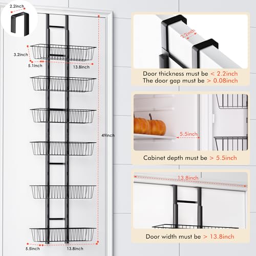 LUXEAR Over the Door Pantry Organizer, 6-Tier Adjustable Over the Door Hanging Spice Rack, No-Assembly Foldable Metal Over the Door Organizer for Kitchen, Home, Laundry Room, Bathroom - My Kitchen Products