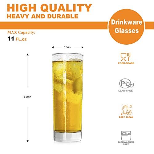 LUXU Premium Highball Drinking Glasses (Set of 6)-10 oz Tom Collins Glasses,Clear Tall Glass Cups,Cute Cocktail Glasses,Lead-free Water Glasses Bar Glassware for Mojito Beverages and Mixed Drinks - My Kitchen Products