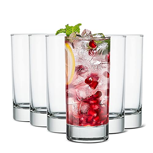 LUXU Premium Highball Drinking Glasses (Set of 6)-7 oz Tom Collins Glasses,Clear Tall Glass Cups,Cute Cocktail