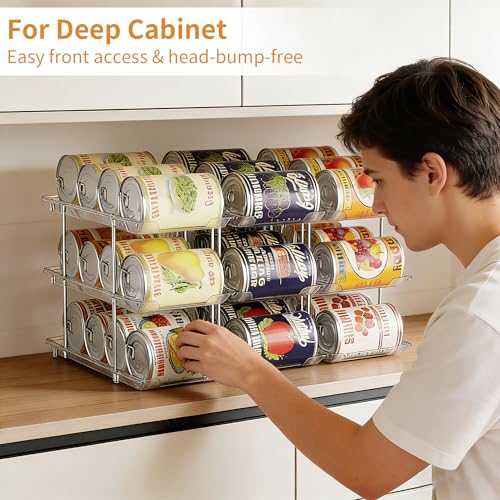 LXLXXL Can Organizer For Pantry Canned Food Goods Organizer For Cabinet Clear Automatic Rolling Can Storage Organizer Pantry Holders Rack, Holds Up to 36 Cans - My Kitchen Products