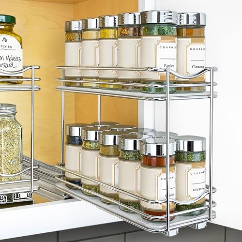 LYNK PROFESSIONAL® Pull Out Spice Organization for Cabinets - 4-3/8 inch Wide – Spice Rack for Inside Cabinets, Slide Out Spice Rack Organizer for cabinet – Pull Out Spice Rack, Sliding 2 Tier Chrome - My Kitchen Products