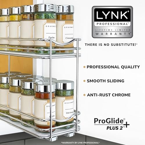 LYNK PROFESSIONAL® Pull Out Spice Organization for Cabinets - 4-3/8 inch Wide – Spice Rack for Inside Cabinets, Slide Out Spice Rack Organizer for cabinet – Pull Out Spice Rack, Sliding 2 Tier Chrome - My Kitchen Products