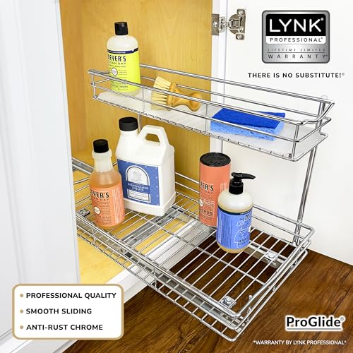LYNK PROFESSIONAL® Pull Out Under Sink Kitchen Cabinet Organizer - 11.5 in. x 18 inch deep Drawer - Sliding Shelf Organizer for Cabinets and Undersink Storage Shelves - Lifetime Ltd. Warranty – Chrome - My Kitchen Products