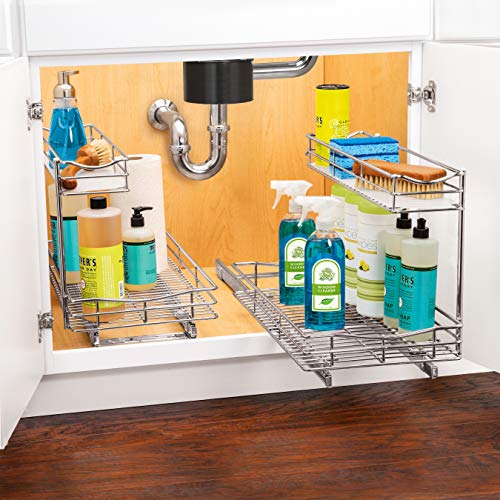 LYNK PROFESSIONAL® Pull Out Under Sink Kitchen Cabinet Organizer - 11.5 in. x 18 inch deep Drawer - Sliding Shelf Organizer for Cabinets and Undersink Storage Shelves - Lifetime Ltd. Warranty – Chrome - My Kitchen Products
