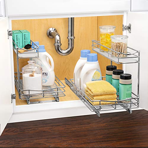 LYNK PROFESSIONAL® Pull Out Under Sink Kitchen Cabinet Organizer - 11.5 in. x 18 inch deep Drawer - Sliding Shelf Organizer for Cabinets and Undersink Storage Shelves - Lifetime Ltd. Warranty – Chrome - My Kitchen Products