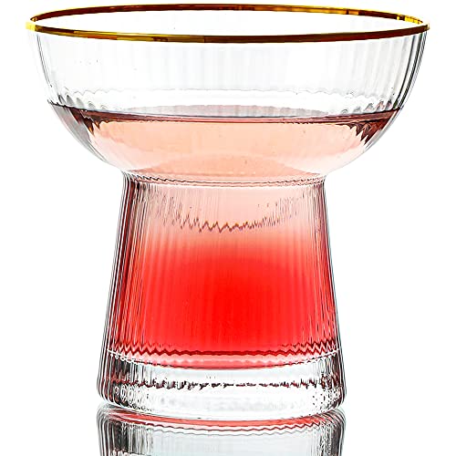 Lysenn Stemless Margarita Glasses Set of 2, Elegant Vertical Stripes Cocktail