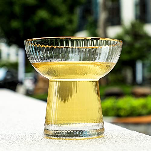 Lysenn Stemless Margarita Glasses Set of 2 - Elegant Vertical Stripes Cocktail Glasses – Premium Hand Blown Glassware for Martini and Mixed Drinks – 10 oz Gold Rim - My Kitchen Products