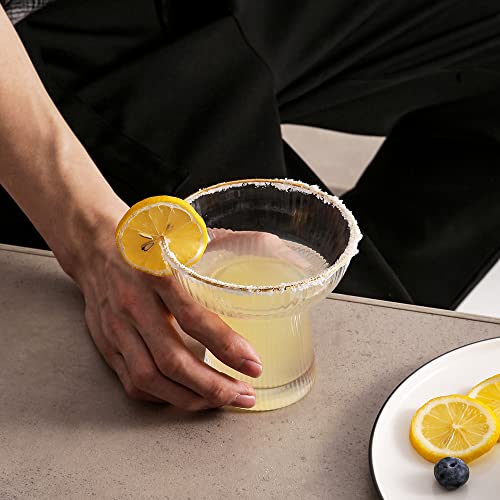 Lysenn Stemless Margarita Glasses Set of 2 - Elegant Vertical Stripes Cocktail Glasses – Premium Hand Blown Glassware for Martini and Mixed Drinks – 10 oz Gold Rim - My Kitchen Products