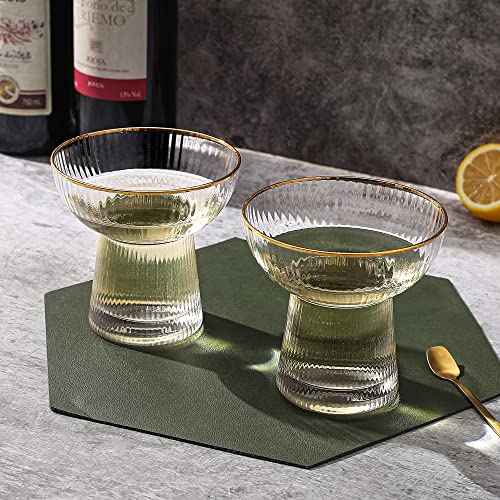 Lysenn Stemless Margarita Glasses Set of 2 - Elegant Vertical Stripes Cocktail Glasses – Premium Hand Blown Glassware for Martini and Mixed Drinks – 10 oz Gold Rim - My Kitchen Products