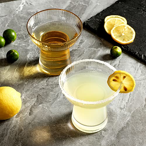 Lysenn Stemless Margarita Glasses Set of 2 - Elegant Vertical Stripes Cocktail Glasses – Premium Hand Blown Glassware for Martini and Mixed Drinks – 10 oz Gold Rim - My Kitchen Products