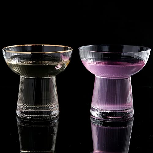 Lysenn Stemless Margarita Glasses Set of 2 - Elegant Vertical Stripes Cocktail Glasses – Premium Hand Blown Glassware for Martini and Mixed Drinks – 10 oz Gold Rim - My Kitchen Products