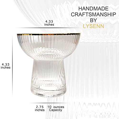 Lysenn Stemless Margarita Glasses Set of 2 - Elegant Vertical Stripes Cocktail Glasses – Premium Hand Blown Glassware for Martini and Mixed Drinks – 10 oz Gold Rim - My Kitchen Products