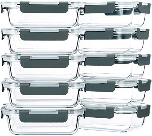 M MCIRCO 10-Pack,22 Oz Glass Meal Prep Containers,Glass Food Storage Containers with lids,Lunch Containers,Microwave, Oven, Freezer and Dishwasher (Gray) - My Kitchen Products