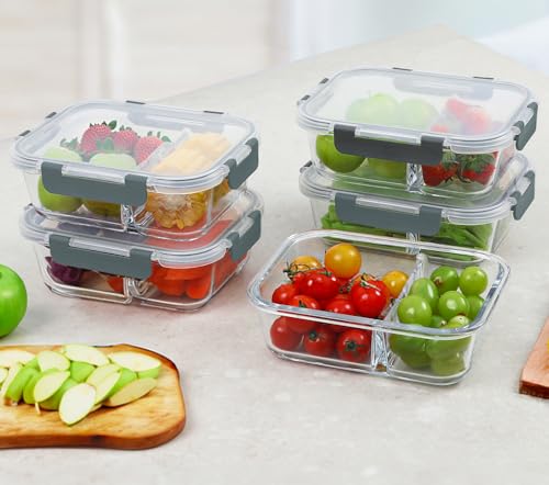 M MCIRCO 10-Pack,30 Oz Glass Meal Prep Containers 2 Compartments Airtight Lunch Bento Boxes with Lids, Glass Food Storage Containers, Microwave, Oven, Freezer, Dishwasher - My Kitchen Products