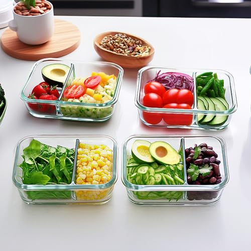 M MCIRCO 10-Pack,30 Oz Glass Meal Prep Containers 2 Compartments Airtight Lunch Bento Boxes with Lids, Glass Food Storage Containers, Microwave, Oven, Freezer, Dishwasher - My Kitchen Products