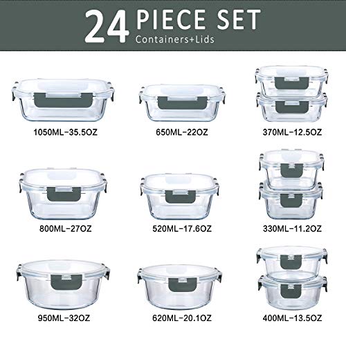 M MCIRCO 24-Piece Glass Food Storage Containers with Upgraded Snap Locking Lids,Glass Meal Prep Containers Set - Airtight Lunch Containers, Microwave, Oven, Freezer and Dishwasher - My Kitchen Products