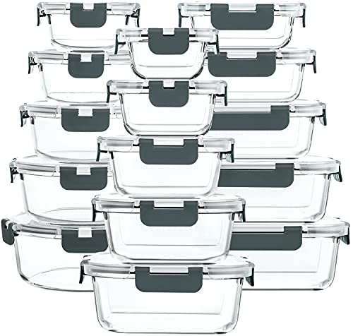 M MCIRCO 30 Pieces Glass Food Storage Containers with Snap Locking Lids,Glass Meal Prep Containers Set - Airtight Lunch Containers, Microwave, Oven, Freezer and Dishwasher - My Kitchen Products