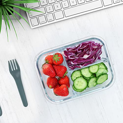 M MCIRCO [5-Pack, 36 oz] Glass Meal Prep Containers 3 Compartment with Lids, Glass Lunch Containers,Food Prep Lunch Box,Bento Box,Microwave, Oven, Freezer, Dishwasher (4.5 Cups) - My Kitchen Products