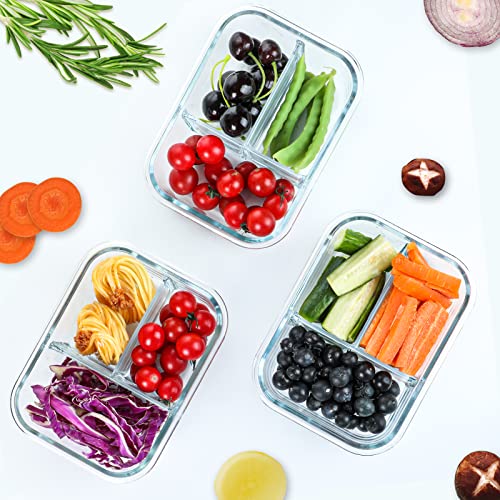 M MCIRCO [5-Pack, 36 oz] Glass Meal Prep Containers 3 Compartment with Lids, Glass Lunch Containers,Food Prep Lunch Box,Bento Box,Microwave, Oven, Freezer, Dishwasher (4.5 Cups) - My Kitchen Products