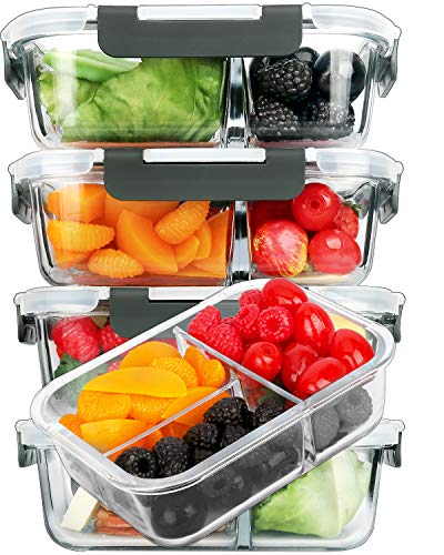 M MCIRCO [5-Pack, 36 oz] Glass Meal Prep Containers 3 Compartment with Lids, Glass Lunch Containers,Food Prep Lunch Box,Bento Box,Microwave, Oven, Freezer, Dishwasher (4.5 Cups) - My Kitchen Products