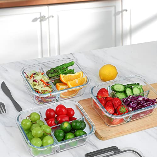 M MCIRCO [5-Pack, 36 oz] Glass Meal Prep Containers 3 Compartment with Lids, Glass Lunch Containers,Food Prep Lunch Box,Bento Box,Microwave, Oven, Freezer, Dishwasher (4.5 Cups) - My Kitchen Products