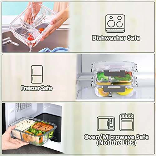 M MCIRCO [5-Pack, 36 oz] Glass Meal Prep Containers 3 Compartment with Lids, Glass Lunch Containers,Food Prep Lunch Box,Bento Box,Microwave, Oven, Freezer, Dishwasher (4.5 Cups) - My Kitchen Products