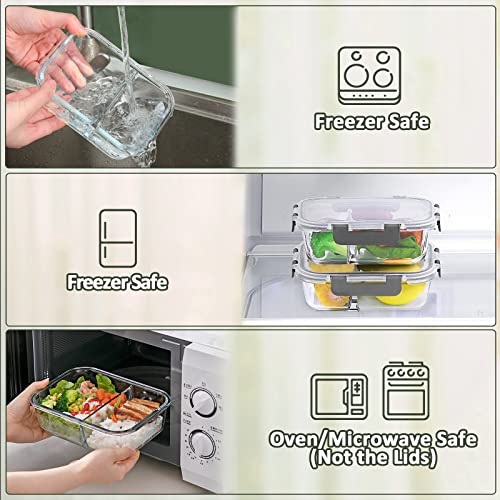 M MCIRCO [5-Pack,36 Oz] Glass Meal Prep Containers 2 Compartments Portion Control with Upgraded Snap Locking Lids Glass Food Storage Containers, Microwave, Oven, Freezer and Dishwasher (4.5 Cups) - My Kitchen Products