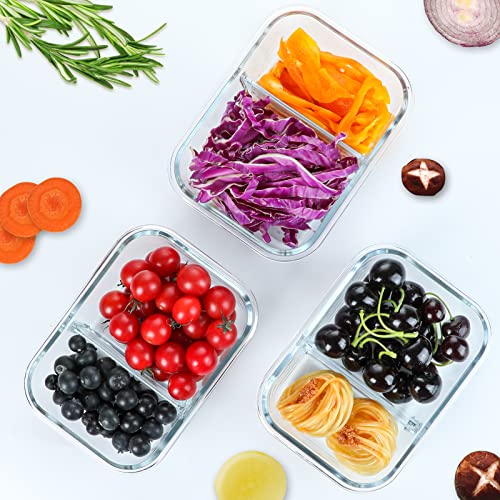 M MCIRCO [5-Pack,36 Oz] Glass Meal Prep Containers 2 Compartments Portion Control with Upgraded Snap Locking Lids Glass Food Storage Containers, Microwave, Oven, Freezer and Dishwasher (4.5 Cups) - My Kitchen Products