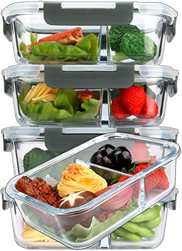 M MCIRCO [5-Pack,36 Oz] Glass Meal Prep Containers 2 Compartments Portion Control with Upgraded Snap Locking Lids Glass Food Storage Containers, Microwave, Oven, Freezer and Dishwasher (4.5 Cups) - My Kitchen Products