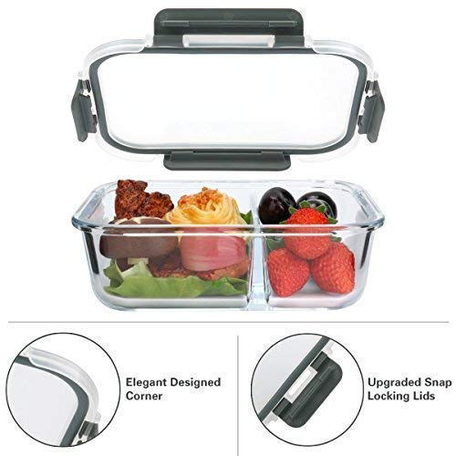 M MCIRCO [5-Pack,36 Oz] Glass Meal Prep Containers 2 Compartments Portion Control with Upgraded Snap Locking Lids Glass Food Storage Containers, Microwave, Oven, Freezer and Dishwasher (4.5 Cups) - My Kitchen Products