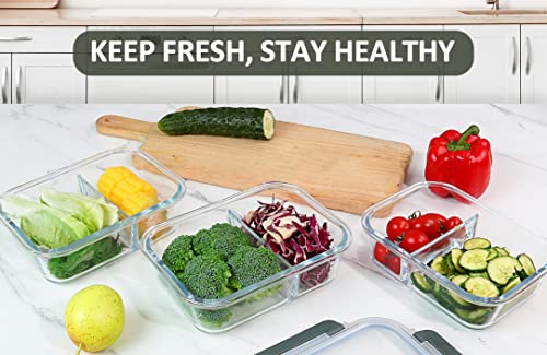 M MCIRCO [5-Pack,36 Oz] Glass Meal Prep Containers 2 Compartments Portion Control with Upgraded Snap Locking Lids Glass Food Storage Containers, Microwave, Oven, Freezer and Dishwasher (4.5 Cups) - My Kitchen Products