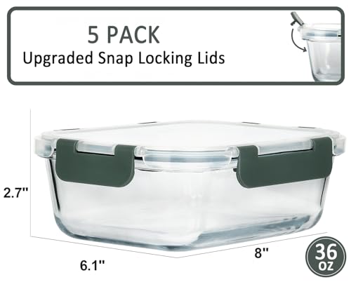 M MCIRCO [5-Packs, 36 Oz Glass Meal Prep Containers with Snap Locking Lids Glass Food Containers,Airtight Lunch Container,Microwave, Oven, Freezer and Dishwasher (4.5 Cup) - My Kitchen Products