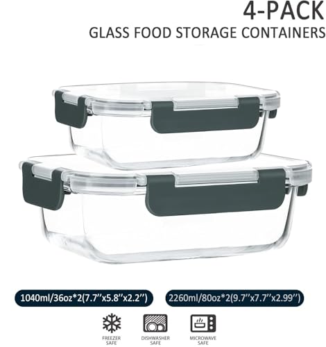 M MCIRCO [80 oz & 36 oz Extra Large Glass Food Storage/Baking Containers Set with Lids, 2 Pack 80 oz(10 cup)&2 Pack 36 oz (4.5 cup) Airtight Glass Container,Microwave,Oven,Freezer and Dishwasher - My Kitchen Products