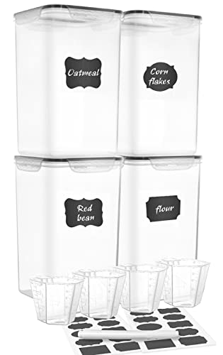 M MCIRCO Extra Large 7qt / 6.5L/220oz Tall Food Storage Containers, WIDE & DEEP, 4-Piece Plastic Airtight Kitchen Pantry Storage Containers for Flour, Sugar, with 4 Measuring Cups,20 Labels - My Kitchen Products