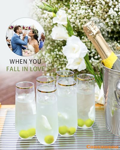Maaacute 24 Pack Champagne Flutes Plastic, 9 Oz Disposable Stemless Mimosa Gold Rim Toasting Glasses, Clear Crystal Plastic Cocktail Cups for Bridal Shower Wedding Party Birthday Mimosa Bar - My Kitchen Products