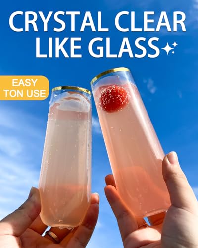 Maaacute 24 Pack Champagne Flutes Plastic, 9 Oz Disposable Stemless Mimosa Gold Rim Toasting Glasses, Clear Crystal Plastic Cocktail Cups for Bridal Shower Wedding Party Birthday Mimosa Bar - My Kitchen Products
