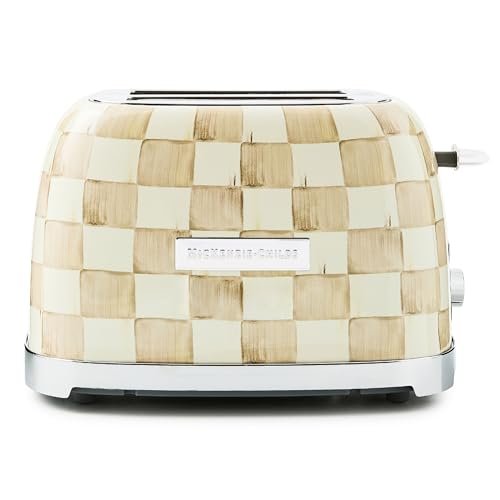 MACKENZIE-CHILDS 2-Slice Toaster, Decorative Toaster for Kitchen, Brown-and-White Mocha Check - My Kitchen Products