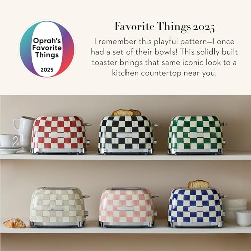 MACKENZIE-CHILDS 2-Slice Toaster, Decorative Toaster for Kitchen, Brown-and-White Mocha Check - My Kitchen Products