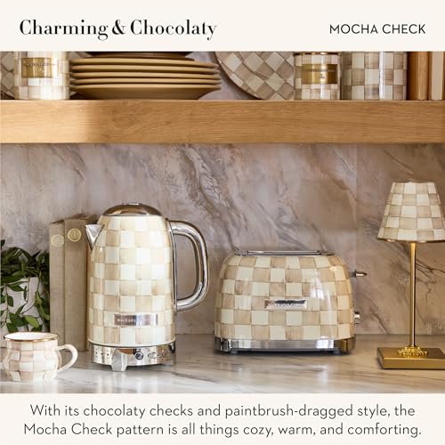 MACKENZIE-CHILDS 2-Slice Toaster, Decorative Toaster for Kitchen, Brown-and-White Mocha Check - My Kitchen Products