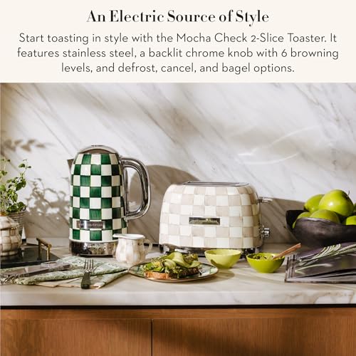 MACKENZIE-CHILDS 2-Slice Toaster, Decorative Toaster for Kitchen, Brown-and-White Mocha Check - My Kitchen Products