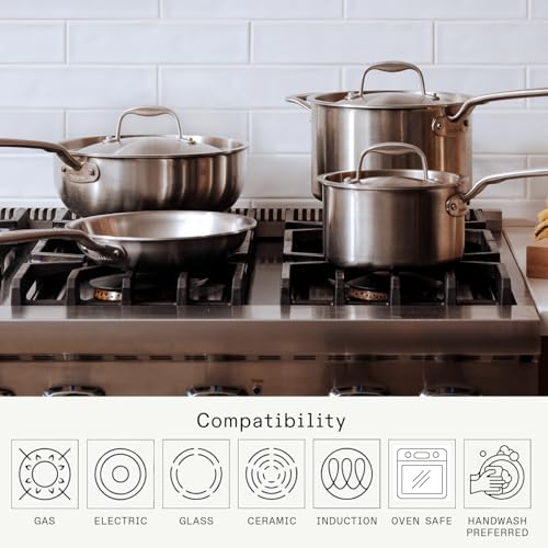 Made In Cookware - 10 Piece Stainless Steel Pot and Pan Set - 5 Ply Clad - Includes Stainless Steel Frying Pans, Saucepans, Saucier and Stock Pot W/Lid - Professional Cookware - Crafted in Italy - My Kitchen Products