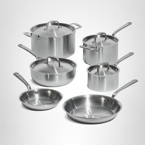 Made In Cookware - 10 Piece Stainless Steel Pot and Pan Set - 5 Ply Clad - Includes Stainless Steel Frying Pans, Saucepans, Saucier and Stock Pot W/Lid - Professional Cookware - Crafted in Italy - My Kitchen Products