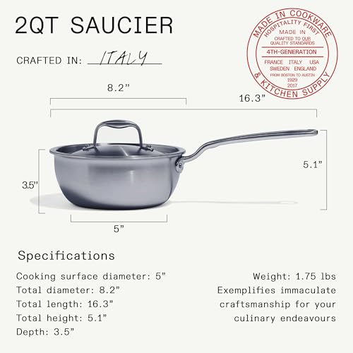 Made In Cookware - 2 Quart Stainless Steel Saucier Pan - 5 Ply Stainless Clad - Professional Cookware - Crafted in Italy - Induction Compatible - My Kitchen Products